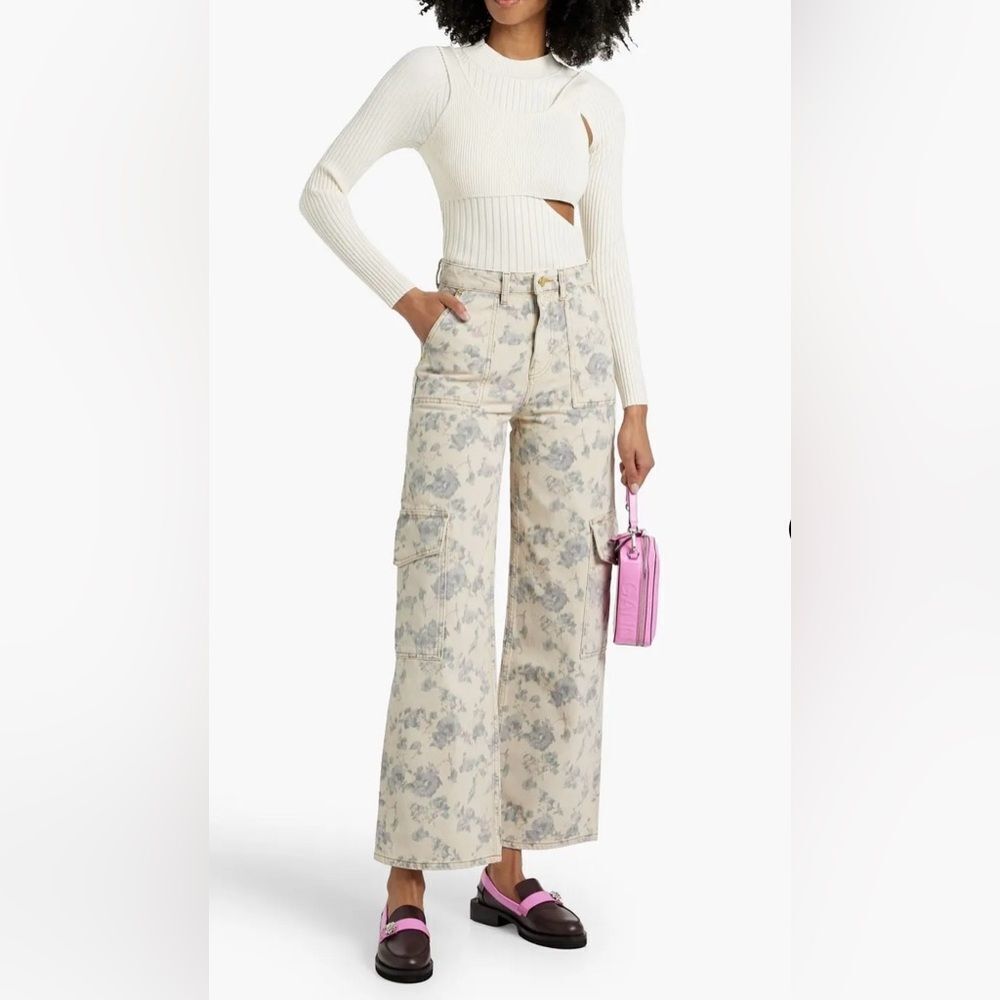 NWT✨Ganni Printed Floral Denim Wide-Leg Jeans